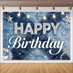 Lofaris Toile de fond anniversaire en jean avec diamants et lumières, magnifique décor de fête étincelant pour célébration et séance photo