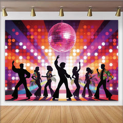 Lofaris Toile de fond disco avec danseurs et boule à facettes rose, arrière-plan festif rétro pour studio photo et événements