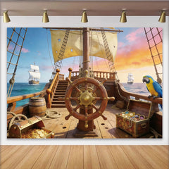 Lofaris Toile de fond de photographie aventure maritime avec trésor et perroquet, arrière-plan de bateau pirate pour studio photo