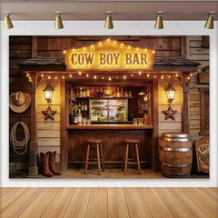 Lofaris Toile de fond de photographie bar western avec chapeau et bottes, rustique arrière-plan de saloon pour studio photo et fête à thème