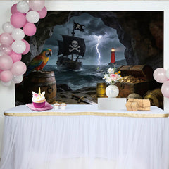 Lofaris Toile de fond de photographie pirate avec trésor et perroquet, arrière-plan d'aventure en mer orageuse pour studio photo