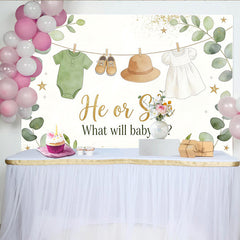 Lofaris Toile de fond baby shower révélation de genre avec eucalyptus, décor de fête prénatale et arrière-plan pour photo de bébé