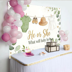 Lofaris Toile de fond baby shower révélation de genre avec eucalyptus, décor de fête prénatale et arrière-plan pour photo de bébé