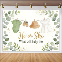 Lofaris Toile de fond baby shower révélation de genre avec eucalyptus, décor de fête prénatale et arrière-plan pour photo de bébé