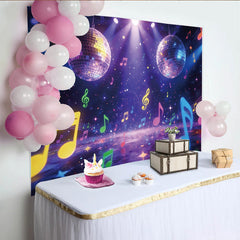 Lofaris Toile de fond de fête disco avec boules miroir et notes de musique, décor lumineux et festif pour studio photo ou soirée dansante