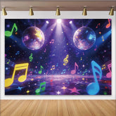 Lofaris Toile de fond de fête disco avec boules miroir et notes de musique, décor lumineux et festif pour studio photo ou soirée dansante