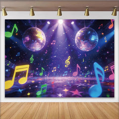 Lofaris Toile de fond de fête disco avec boules miroir et notes de musique, décor lumineux et festif pour studio photo ou soirée dansante
