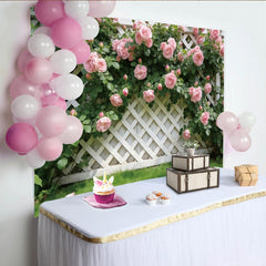 Lofaris Toile de fond de photographie roses roses et treillis blanc, véritable arrière-plan naturel pour studio photo et portrait