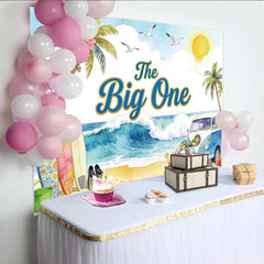 Lofaris Toile de fond pour 1er anniversaire plage avec van et planches de surf, magnifique décor d'été tropical pour séance photo