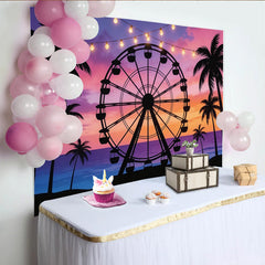 Lofaris Toile de fond de photographie coucher de soleil tropical avec grande roue, magnifique arrière-plan de fête pour studio photo