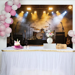 Lofaris Toile de fond de photographie scène de concert avec guitares et batterie, arrière-plan réaliste pour studio photo ou événement musical