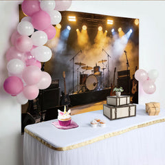 Lofaris Toile de fond de photographie scène de concert avec guitares et batterie, arrière-plan réaliste pour studio photo ou événement musical