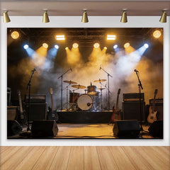 Lofaris Toile de fond de photographie scène de concert avec guitares et batterie, arrière-plan réaliste pour studio photo ou événement musical