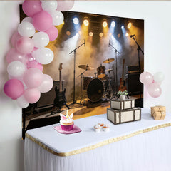 Lofaris Toile de fond de photographie de scène de concert avec guitares et batterie, arrière-plan lumineux pour performance musicale