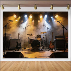 Lofaris Toile de fond de photographie de scène de concert avec guitares et batterie, arrière-plan lumineux pour performance musicale