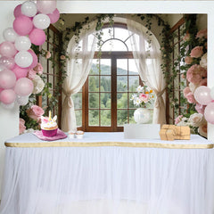 Lofaris Toile de fond de photographie fenêtre arquée florale avec roses et lierre, magnifique décor de studio pour portrait et événement