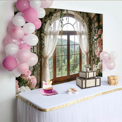 Lofaris Toile de fond de photographie fenêtre arquée florale avec roses et lierre, magnifique décor de studio pour portrait et événement