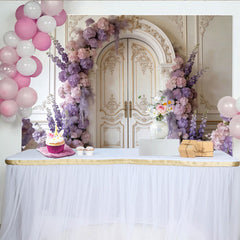 Lofaris Toile de fond de photographie porte ornée et arche florale rose et violette, magnifique décor pour studio photo et événement
