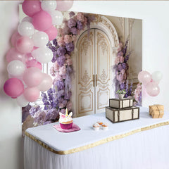 Lofaris Toile de fond de photographie porte ornée et arche florale rose et violette, magnifique décor pour studio photo et événement