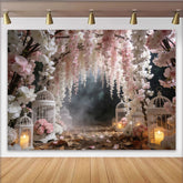 Lofaris Toile de fond de mariage florale rose et blanche, romantique décor avec cages à oiseaux pour cérémonie et séance photo