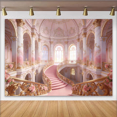 Lofaris Magnifique escalier de palais rose et or pour photographie, élégant décor de luxe pour studio photo
