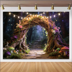 Lofaris Toile de fond de photographie forêt enchantée, arche florale lumineuse, décor mystique pour studio et conte de fées