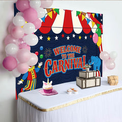 Lofaris Toile de fond de carnaval colorée avec clown et éléphant, décor festif pour studio photo et fête d'enfants