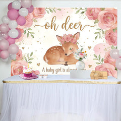 Lofaris Toile de fond pour baby shower fille avec cerf et fleurs roses, magnifique décor de fête pour séance photo