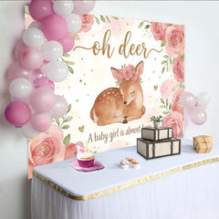 Lofaris Toile de fond pour baby shower fille avec cerf et fleurs roses, magnifique décor de fête pour séance photo