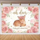 Lofaris Toile de fond pour baby shower fille avec cerf et fleurs roses, magnifique décor de fête pour séance photo