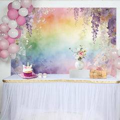 Lofaris Toile de fond de photographie aquarelle florale arc-en-ciel avec glycine, magnifique arrière-plan artistique