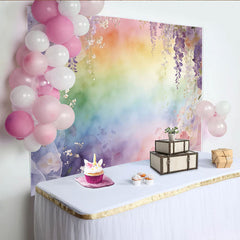 Lofaris Toile de fond de photographie aquarelle florale arc-en-ciel avec glycine, magnifique arrière-plan artistique
