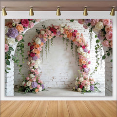 Lofaris Toile de fond arche florale pour mariage avec roses pastel et verdure, élégant décor de cérémonie ou séance photo romantique