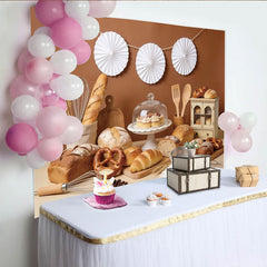 Lofaris Toile de fond de photographie boulangerie rustique avec pain et pâtisseries, arrière-plan chaleureux pour studio photo