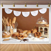 Lofaris Toile de fond de photographie thème boulangerie rustique avec pain et bretzels, magnifique arrière-plan pour studio photo culinaire