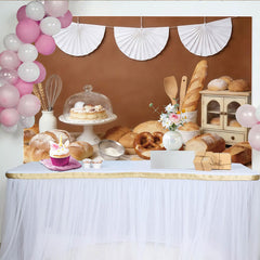Lofaris Toile de fond de photographie boulangerie avec pain frais et bretzels, arrière-plan culinaire rustique pour studio photo