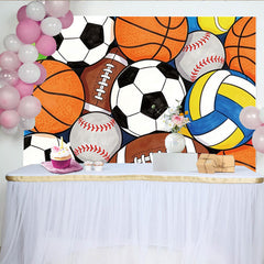 Lofaris Toile de fond de photographie sport avec ballons de football et basket-ball, arrière-plan coloré et dynamique pour studio photo ou fête