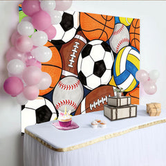 Lofaris Toile de fond de photographie sport avec ballons de football et basket-ball, arrière-plan coloré et dynamique pour studio photo ou fête