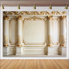 Lofaris Toile de fond de photographie de luxe baroque avec colonnes et moulures dorées, élégant arrière-plan de studio pour portrait