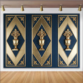 Lofaris Toile de fond de photographie classique bleu marine et or avec urnes, élégant décor mural pour studio photo et événement
