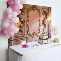 Lofaris Toile de fond de photographie élégante marbre rose et or avec roses, magnifique arrière-plan pour studio photo et événements de luxe