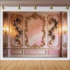 Lofaris Toile de fond de photographie élégante marbre rose et or avec roses, magnifique arrière-plan pour studio photo et événements de luxe