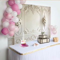 Lofaris Toile de fond de photographie fine art blanche avec roses et moulures, arrière-plan élégant pour studio photo professionnel et portrait