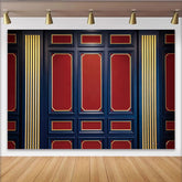 Lofaris Toile de fond de photographie élégante avec panneaux bleus et rouges et dorures, luxueux arrière-plan classique pour studio photo