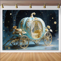 Lofaris Toile de fond de photographie carrosse citrouille bleu et or pour princesse, décor de conte de fées magique pour studio photo