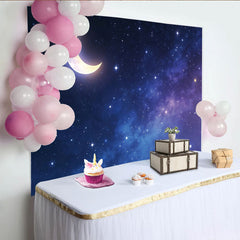 Lofaris Toile de fond de photographie ciel étoilé avec lune et étoiles brillantes, magnifique arrière-plan galaxie pour studio photo et fête