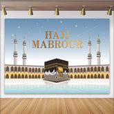 Lofaris Toile de fond pour le Hajj avec Kaaba et minarets sous un ciel étoilé, arrière-plan de pèlerinage islamique pour célébration religieuse