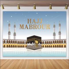 Lofaris Toile de fond pour le Hajj avec Kaaba et minarets sous un ciel étoilé, arrière-plan de pèlerinage islamique pour célébration religieuse
