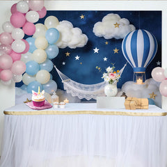 Lofaris Toile de fond baby shower montgolfière ciel étoilé et nuages, magnifique arrière-plan de rêve pour séance photo nouveau-né