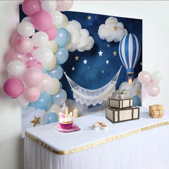 Lofaris Toile de fond baby shower montgolfière ciel étoilé et nuages, magnifique arrière-plan de rêve pour séance photo nouveau-né